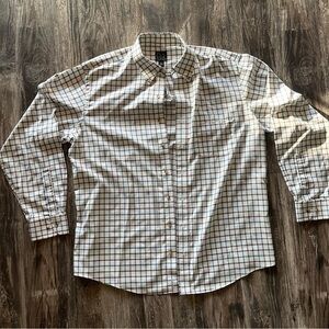 Jos. A. Bank White Button-Down Shirt with Navy, Maroon and Brown Windowpane